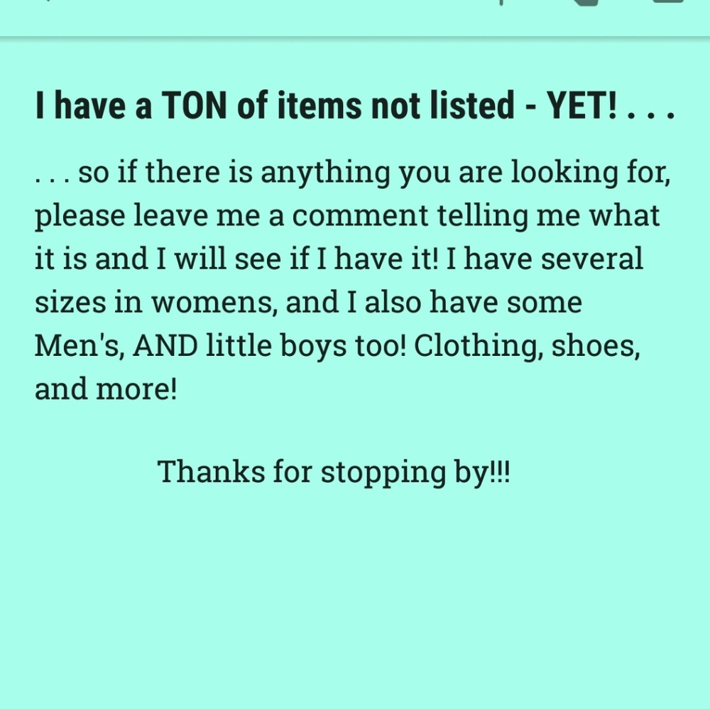 Jeans, shoes, dress pants, skirts, shirts, shorts